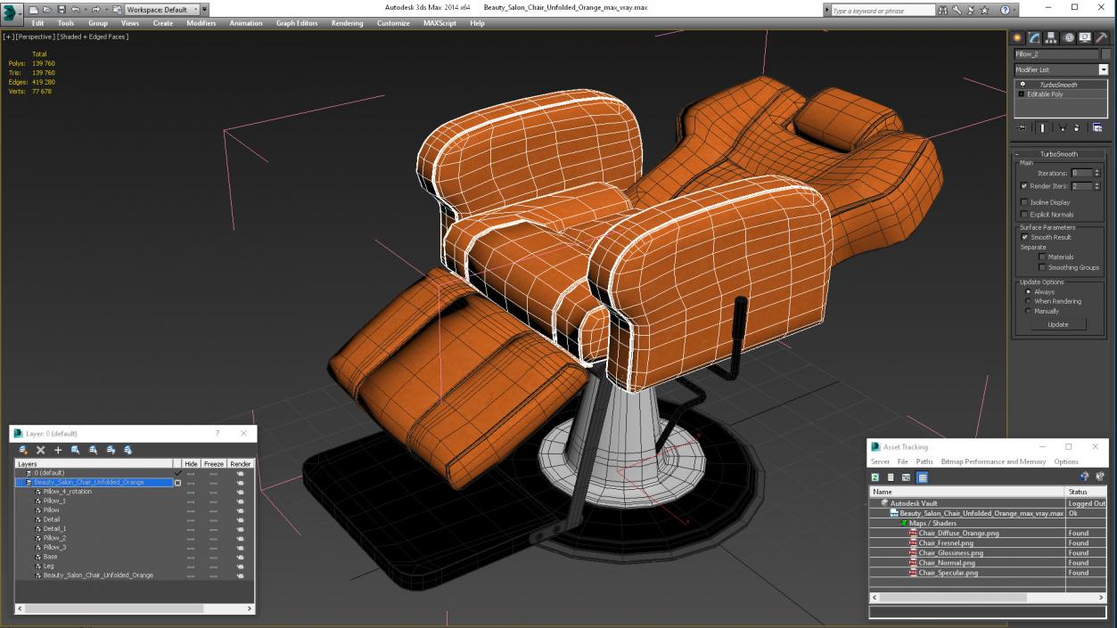 Beauty Salon Chair Unfolded Orange 3D model