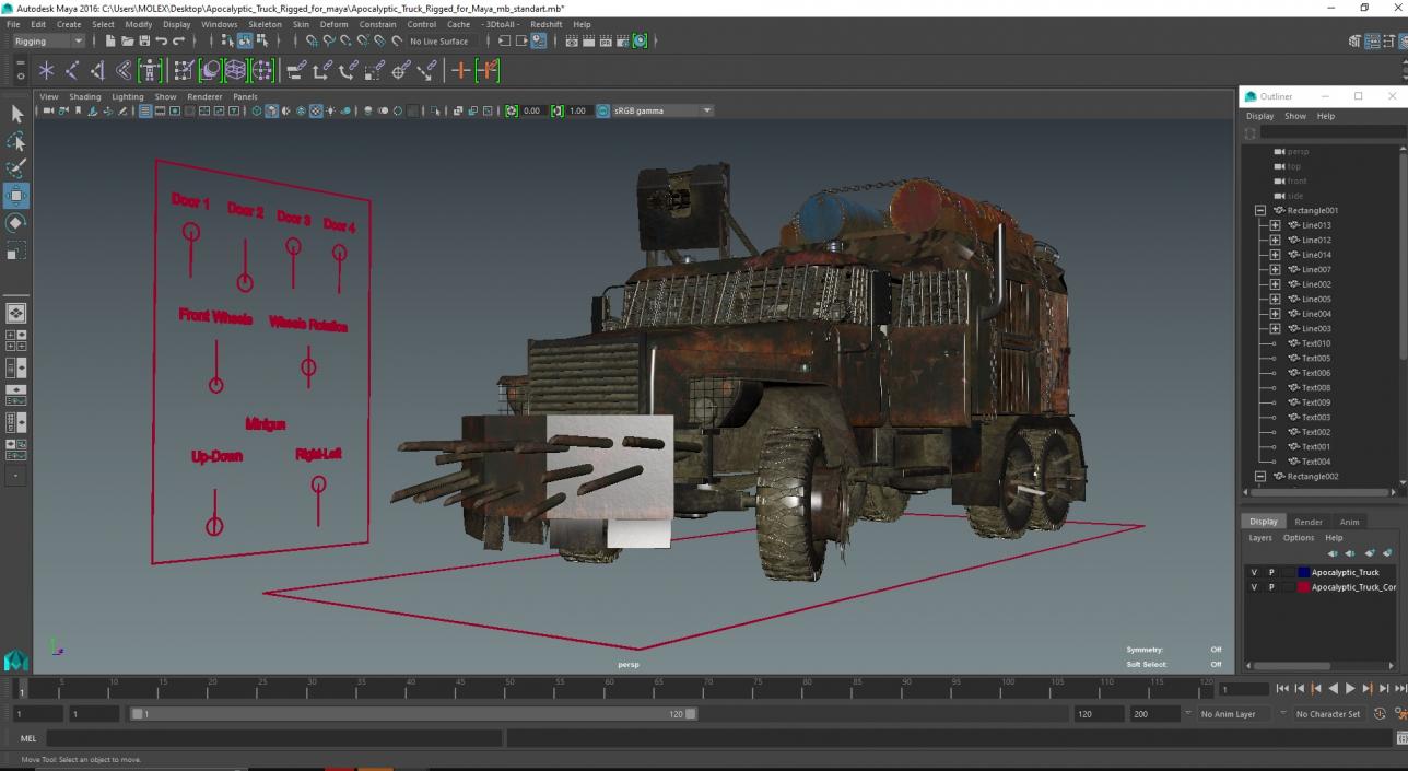 3D Apocalyptic Truck Rigged for Maya model