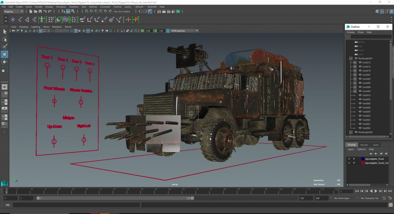 3D Apocalyptic Truck Rigged for Maya model