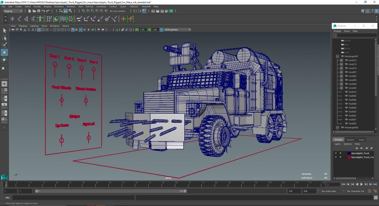 3D Apocalyptic Truck Rigged for Maya model