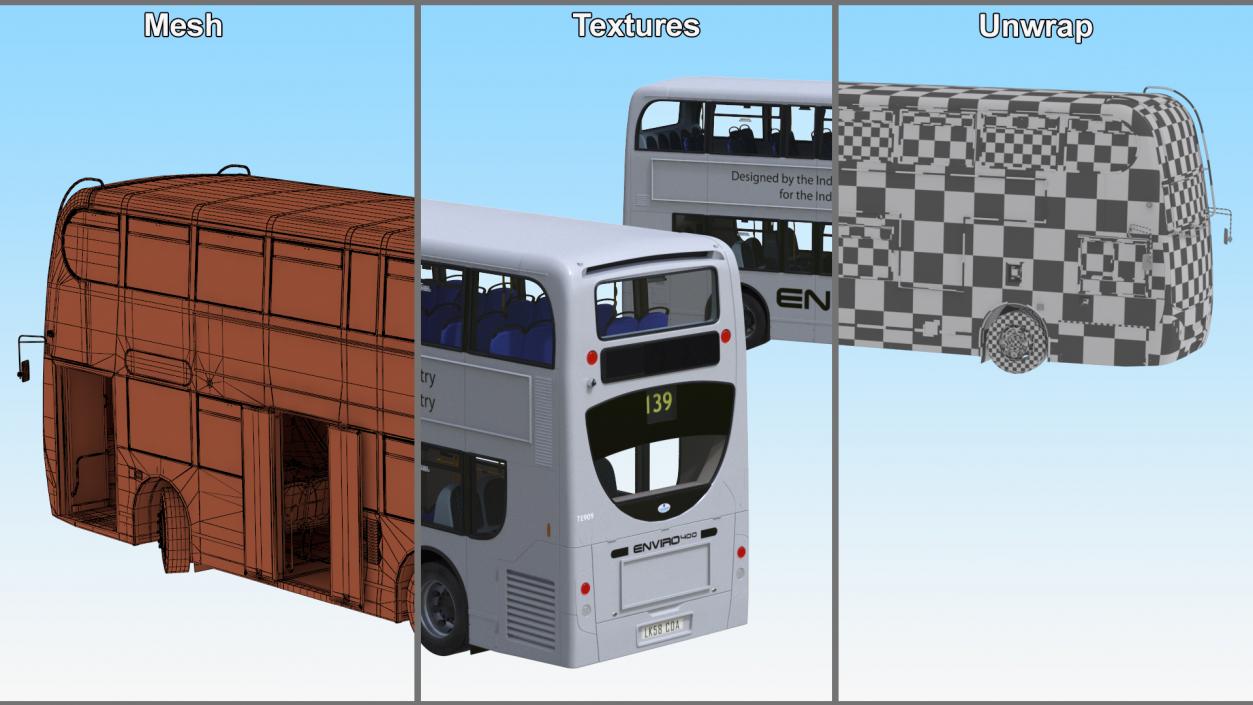 3D model Alexander Dennis Enviro400 Double Decker Bus Rigged for Maya