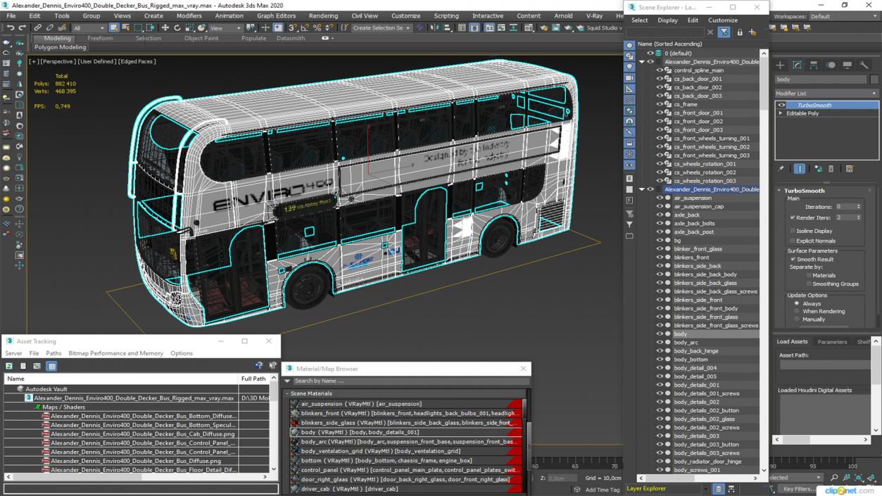 3D model Alexander Dennis Enviro400 Double Decker Bus Rigged for Maya