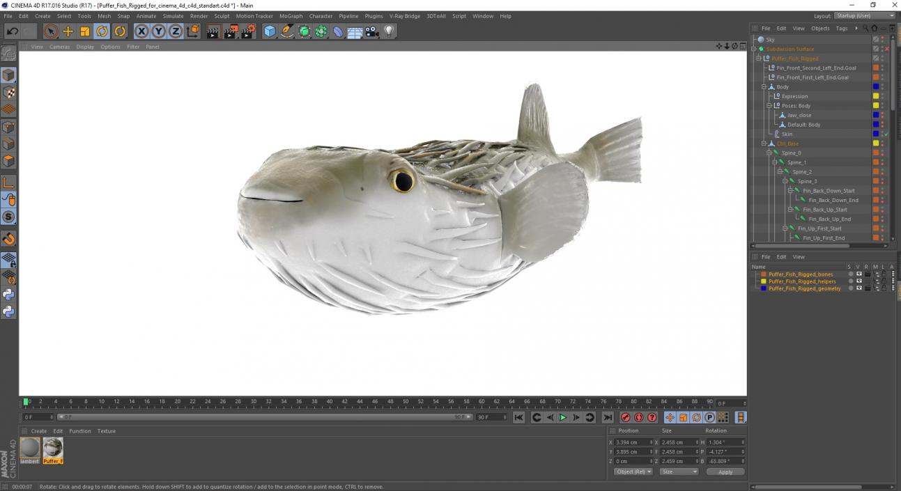 Puffer Fish Rigged for Cinema 4D 3D