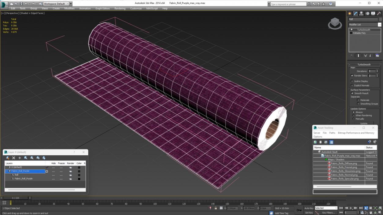 3D Fabric Roll Purple model