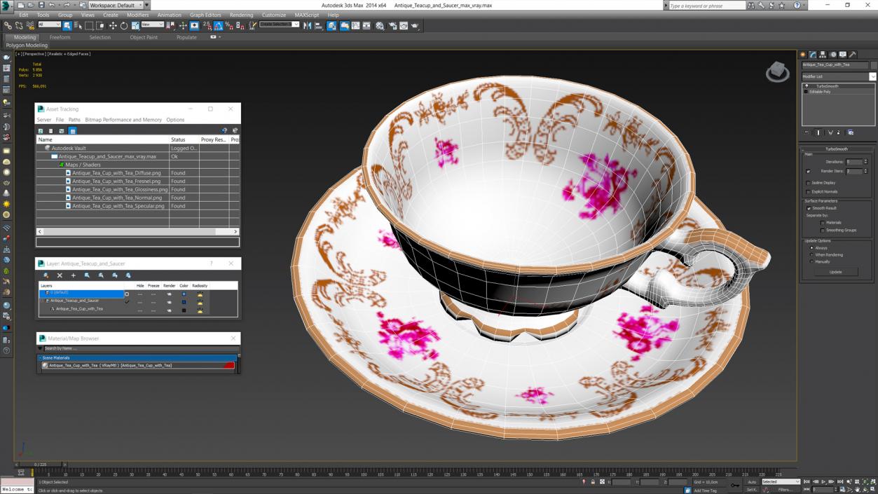 3D model Antique Teacup and Saucer