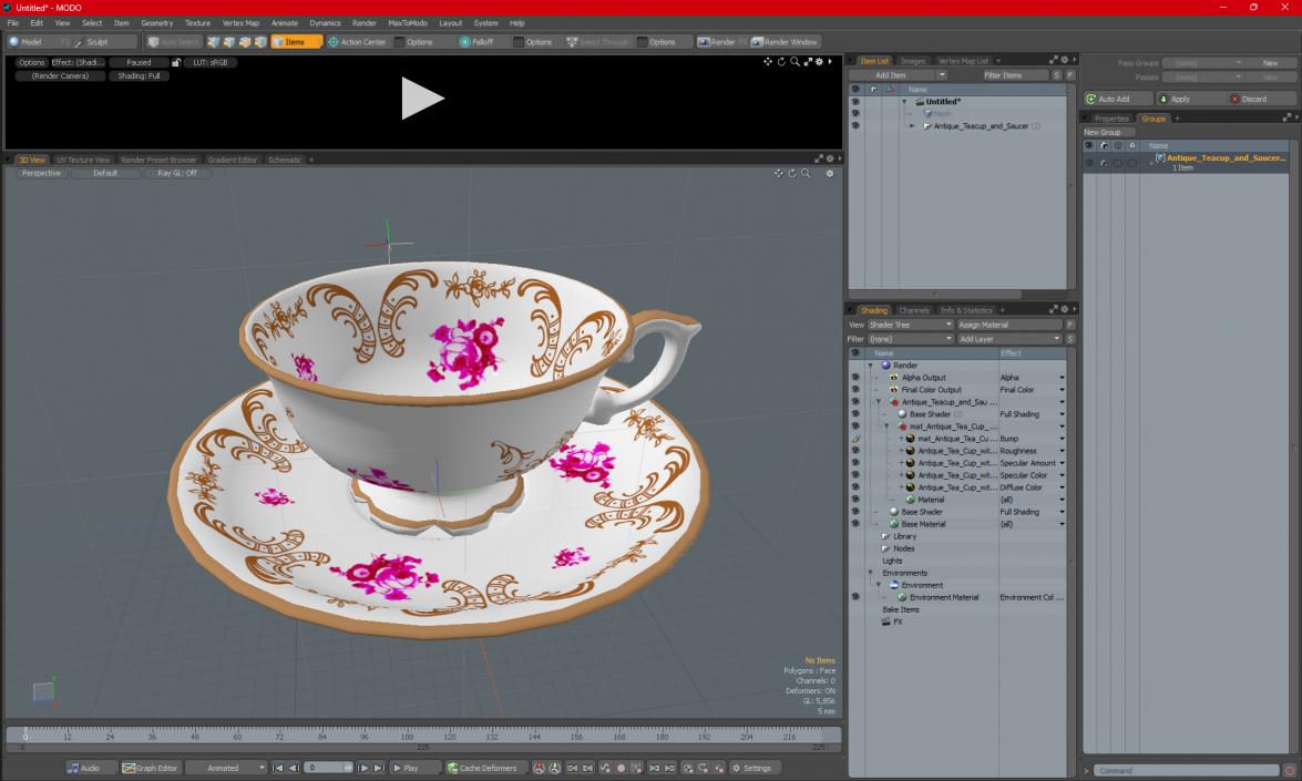 3D model Antique Teacup and Saucer