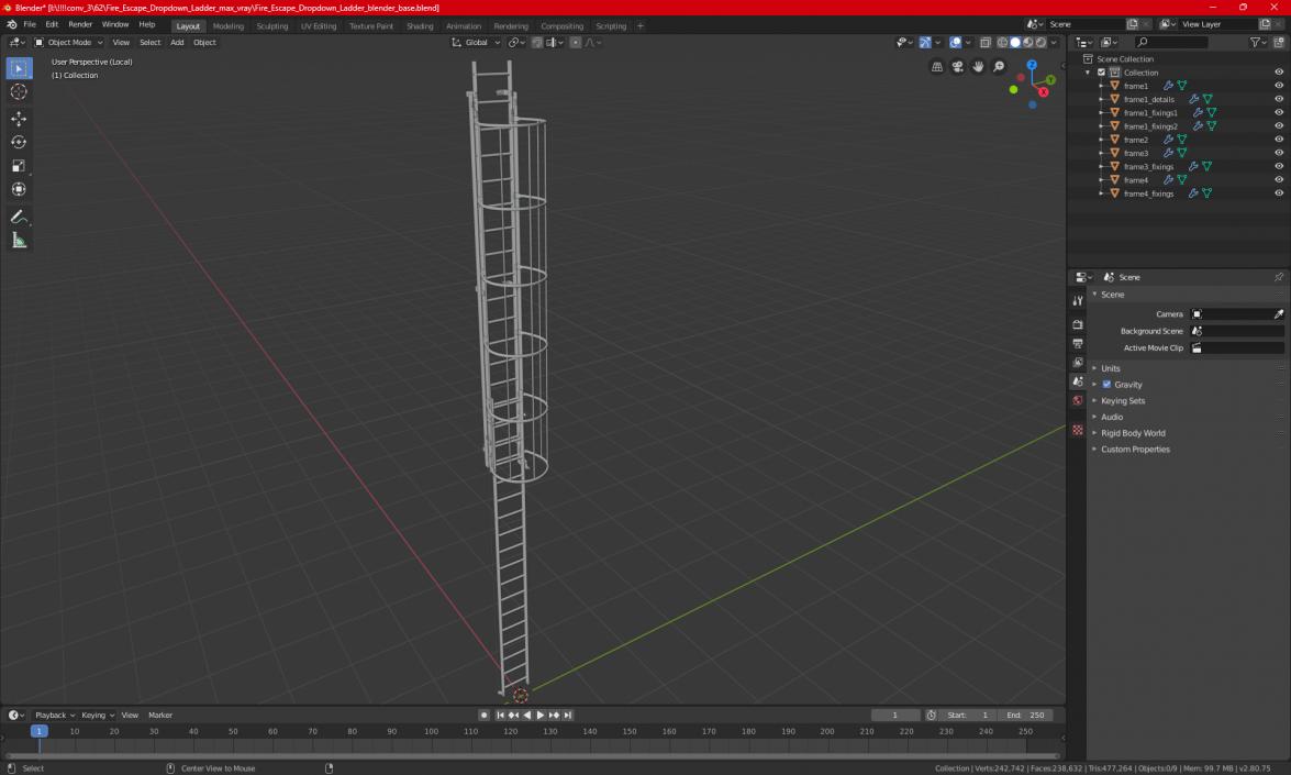 Fire Escape Dropdown Ladder 3D