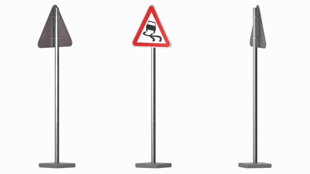 3D model Road sign Slippery Road 2