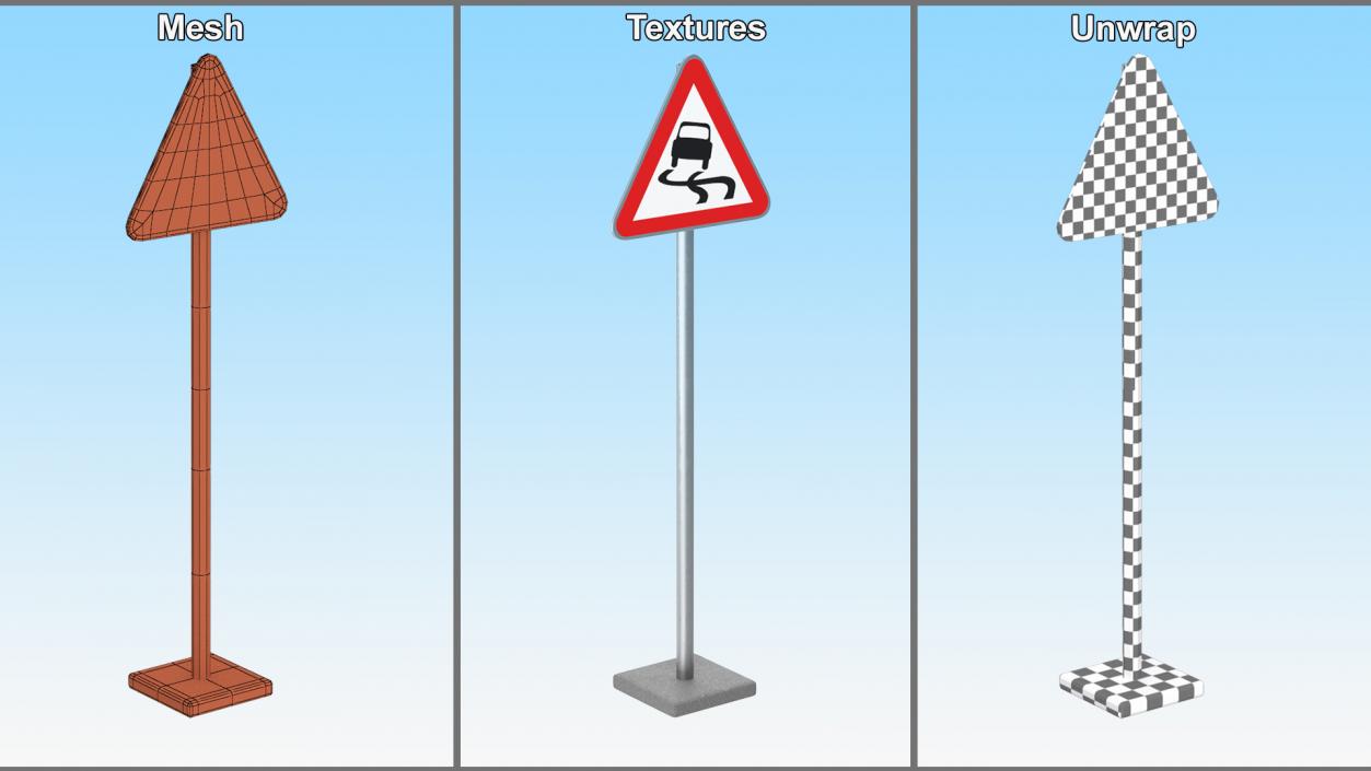 3D model Road sign Slippery Road 2