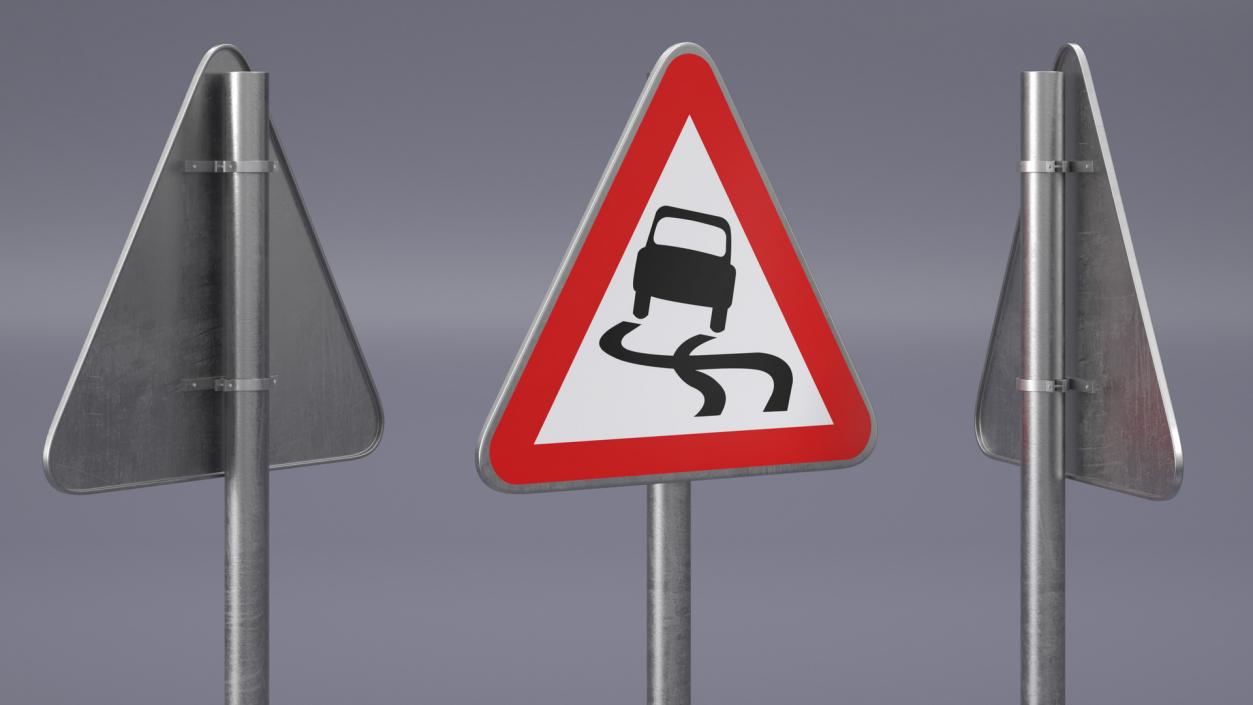 3D model Road sign Slippery Road 2