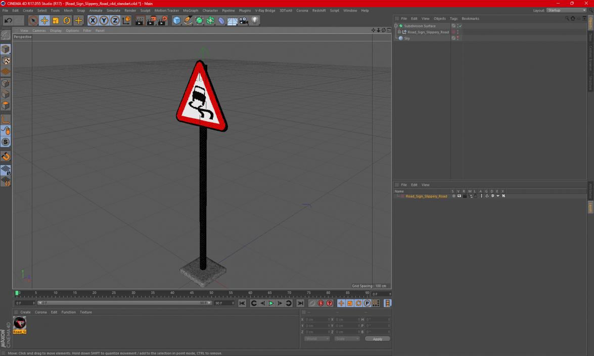 3D model Road sign Slippery Road 2