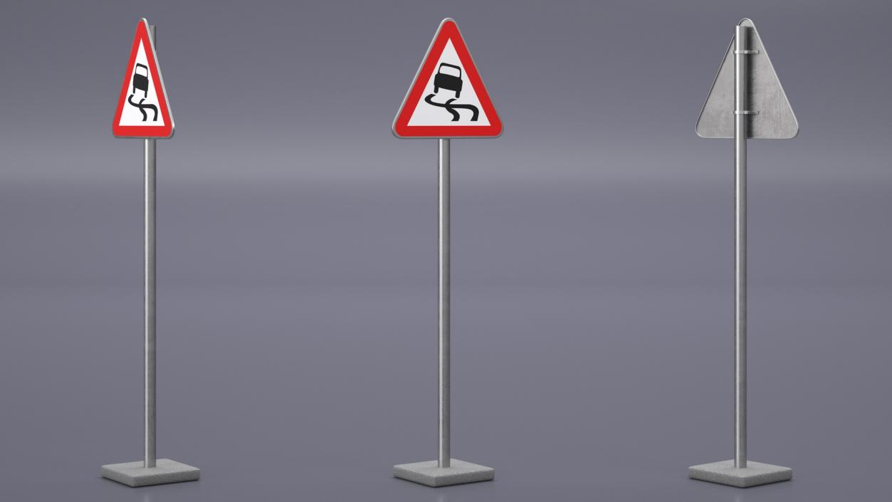 3D model Road sign Slippery Road 2