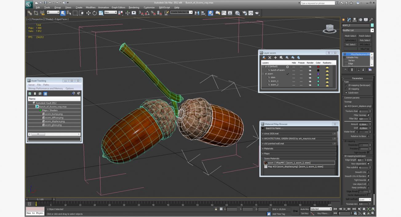 3D model Two Acorns on Branch