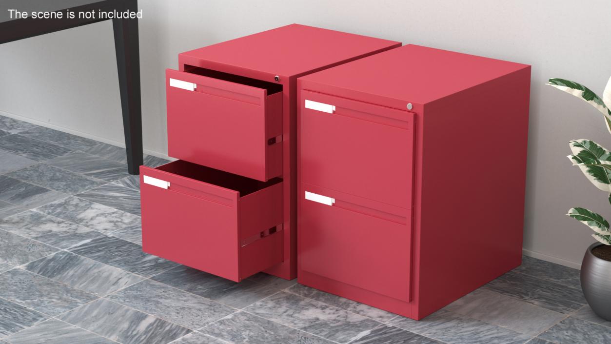 Filing Cabinet 2 Drawer Red 2 3D model