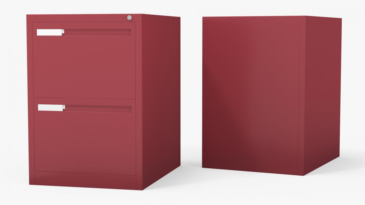 Filing Cabinet 2 Drawer Red 2 3D model