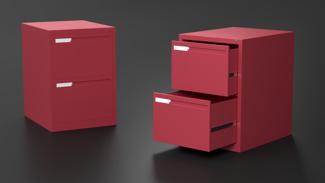 Filing Cabinet 2 Drawer Red 2 3D model