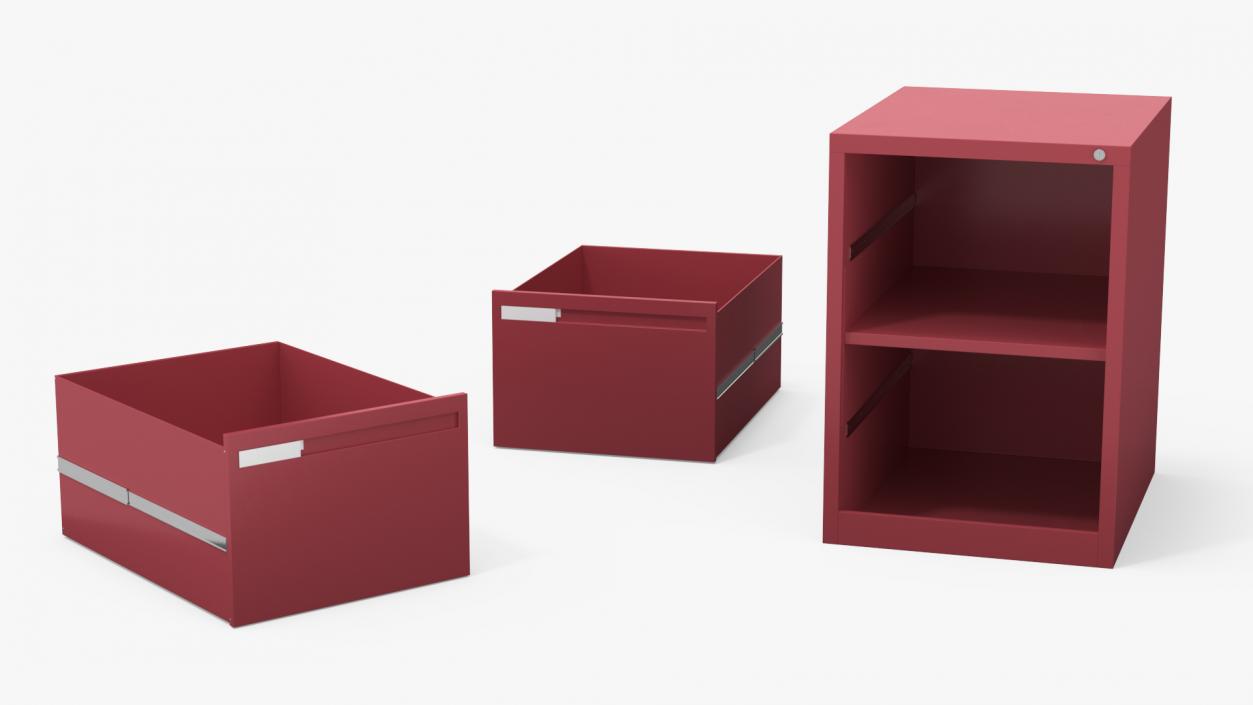 Filing Cabinet 2 Drawer Red 2 3D model