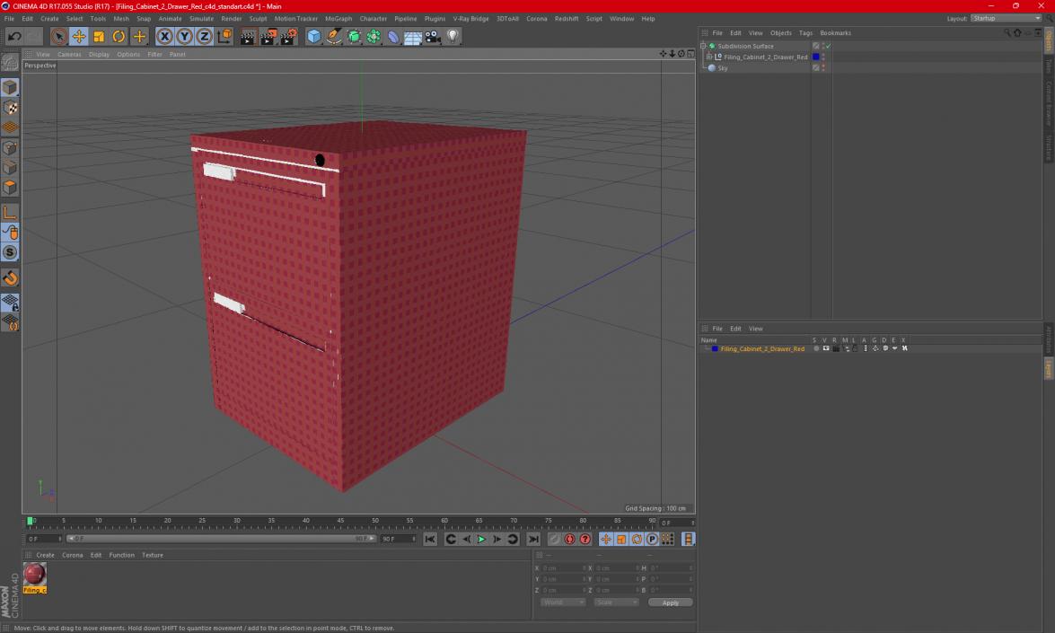 Filing Cabinet 2 Drawer Red 2 3D model