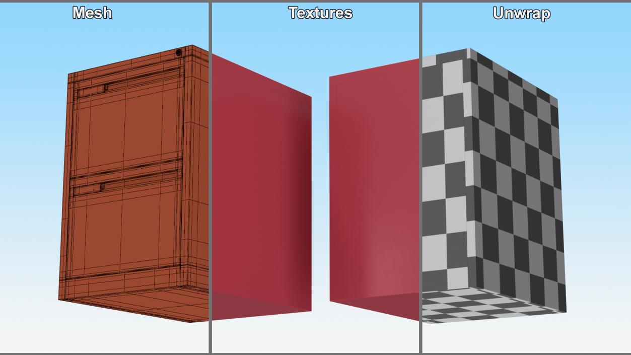 Filing Cabinet 2 Drawer Red 2 3D model