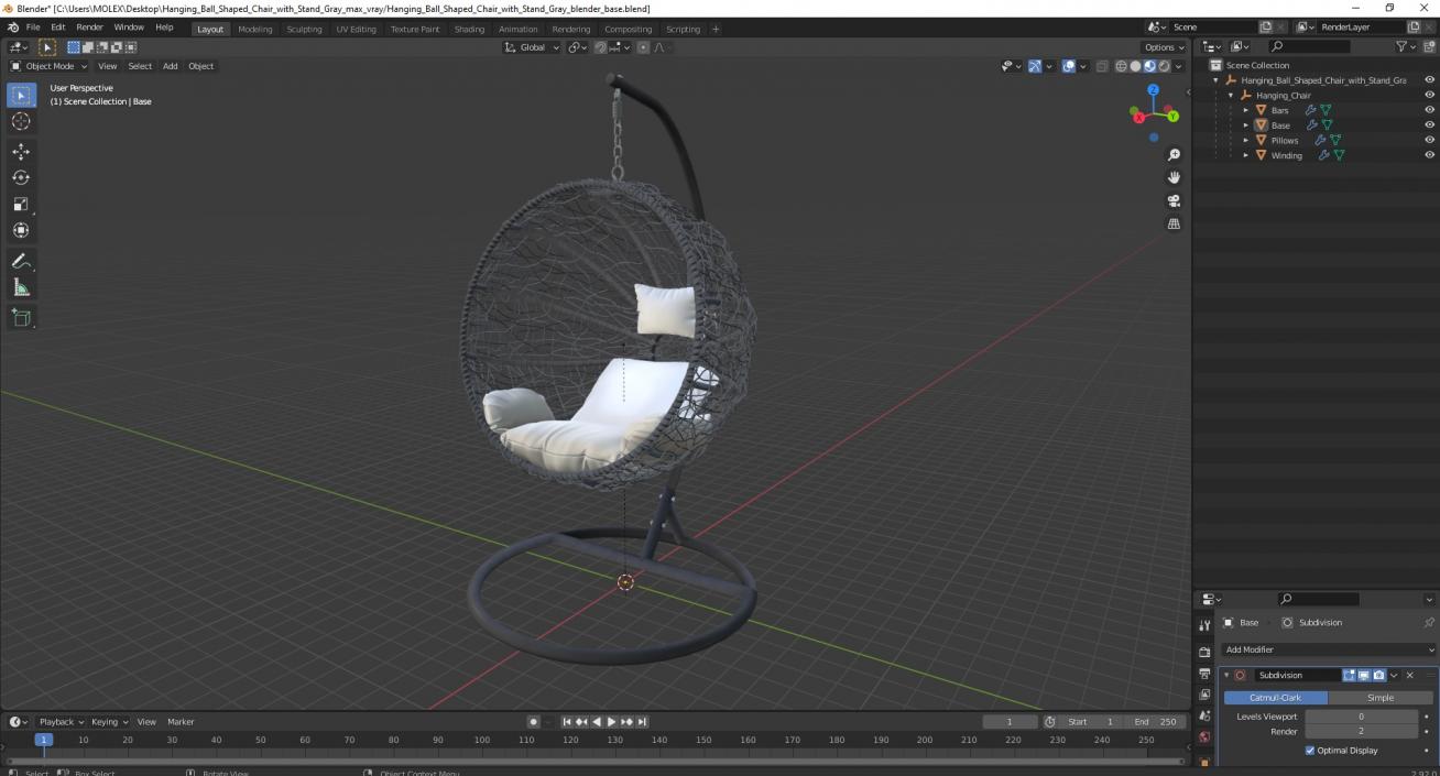 3D Hanging Ball Shaped Chair with Stand Gray