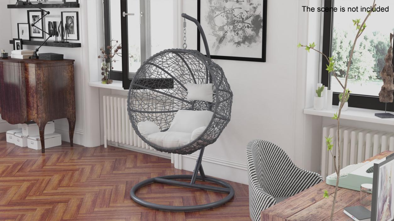 3D Hanging Ball Shaped Chair with Stand Gray