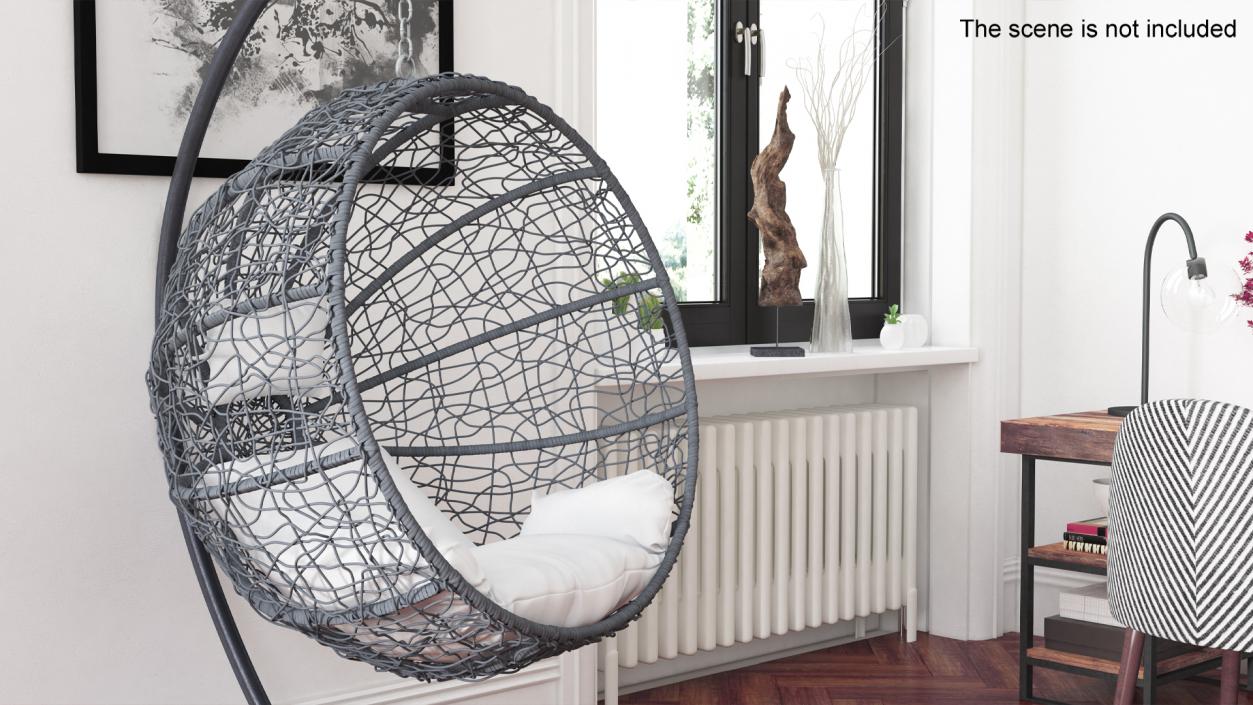 3D Hanging Ball Shaped Chair with Stand Gray