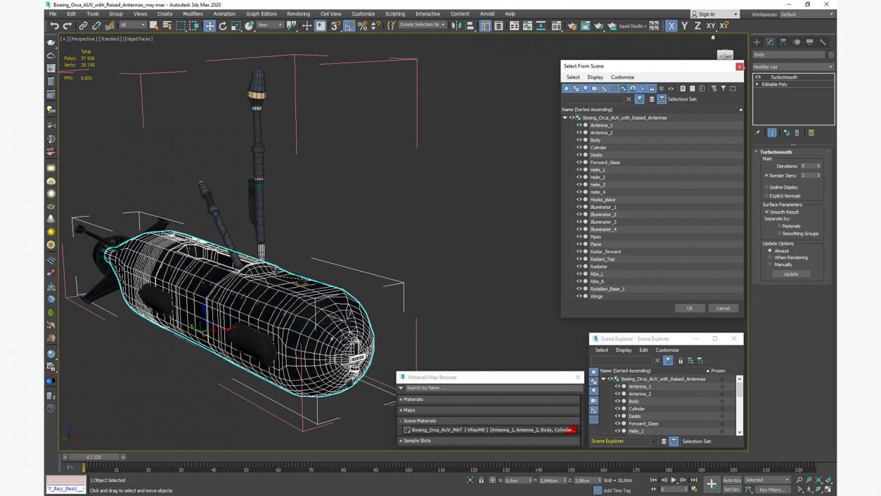 3D Boeing Orca AUV with Raised Antennas 2 model