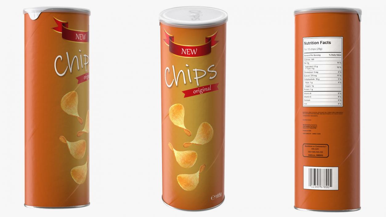 3D Potato Chips in Tube Package model