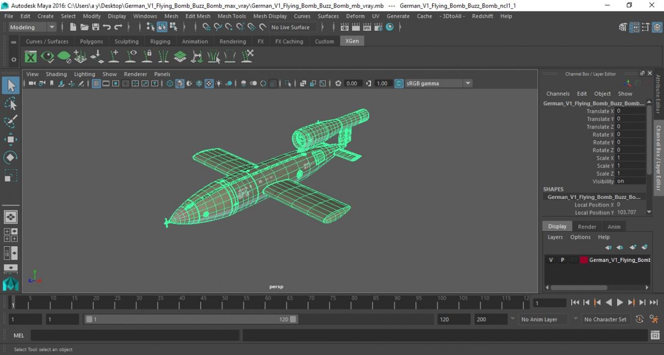 3D German V1 Flying Bomb Buzz Bomb