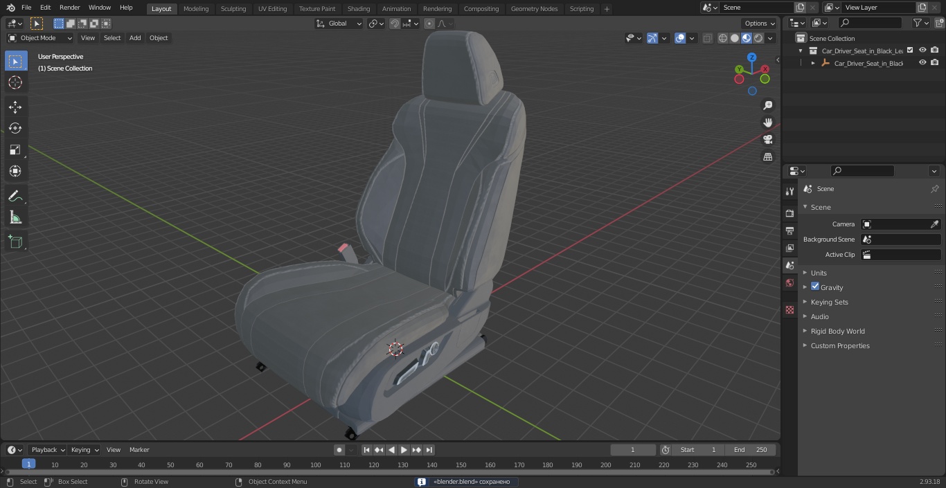 Car Driver Seat in Black Leather 3D