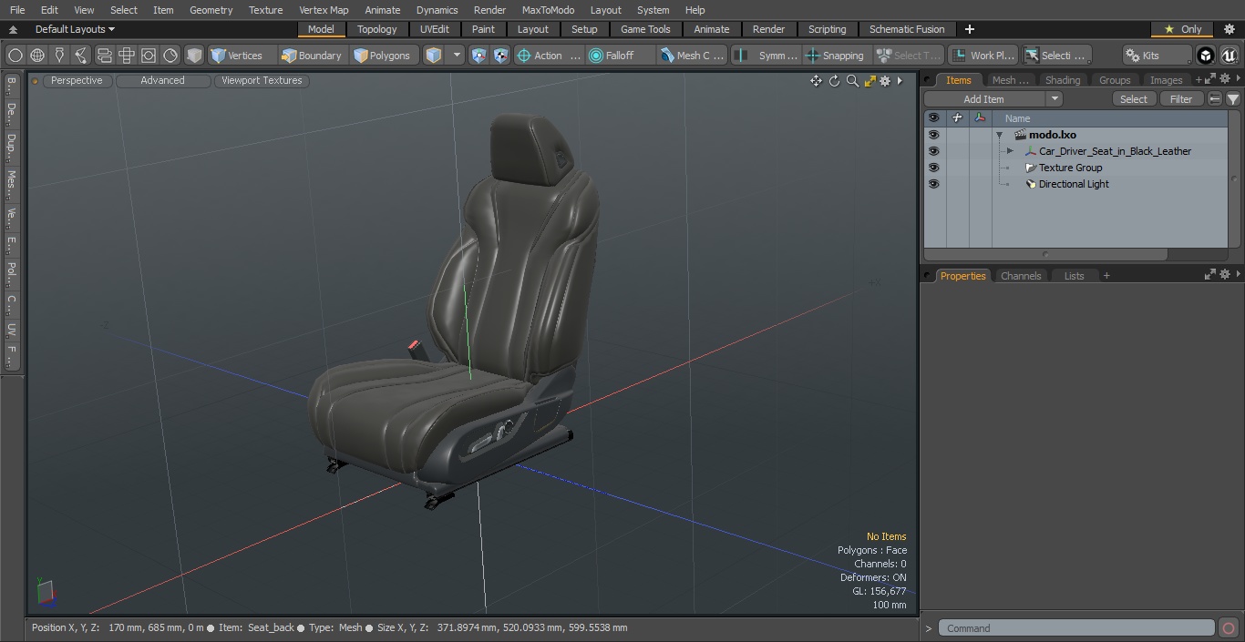 Car Driver Seat in Black Leather 3D