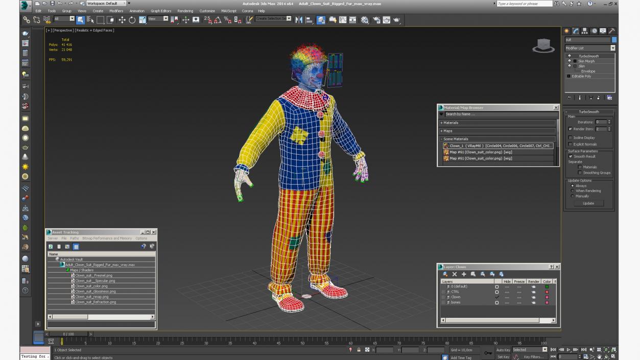 Adult Clown Suit Rigged Fur 3D