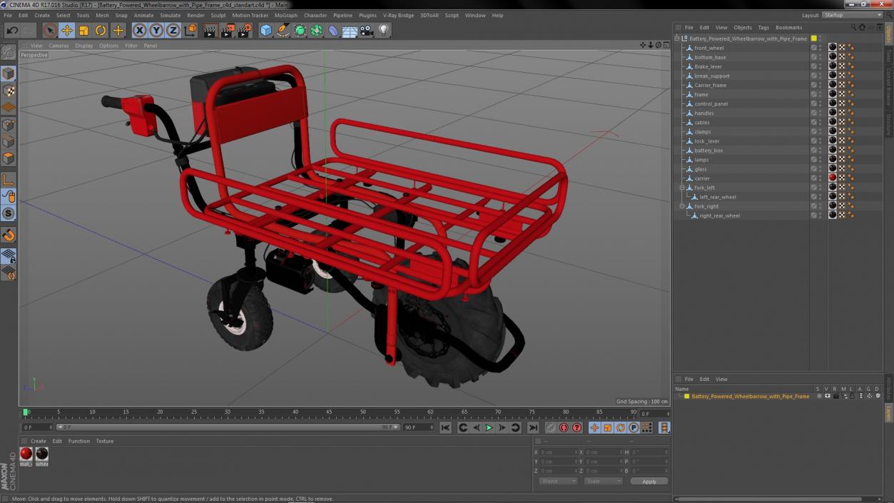 3D Battery Powered Wheelbarrow with Pipe Frame model