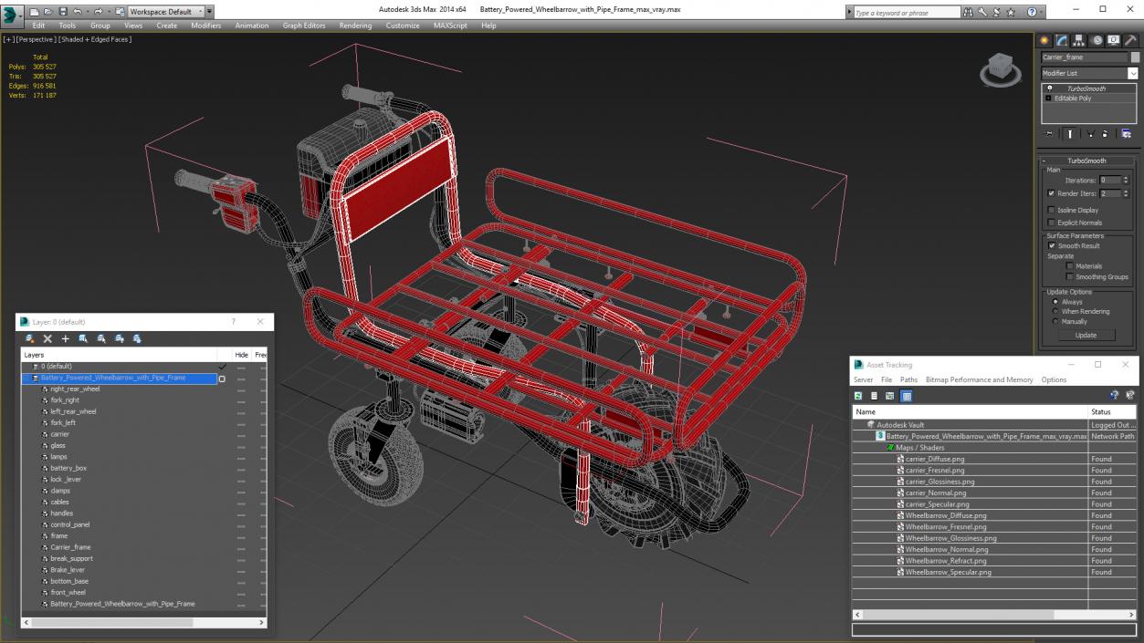 3D Battery Powered Wheelbarrow with Pipe Frame model