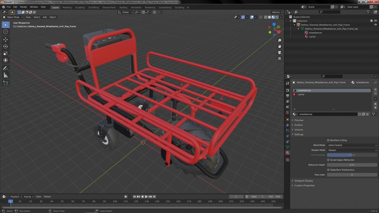 3D Battery Powered Wheelbarrow with Pipe Frame model