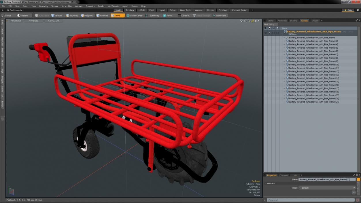 3D Battery Powered Wheelbarrow with Pipe Frame model