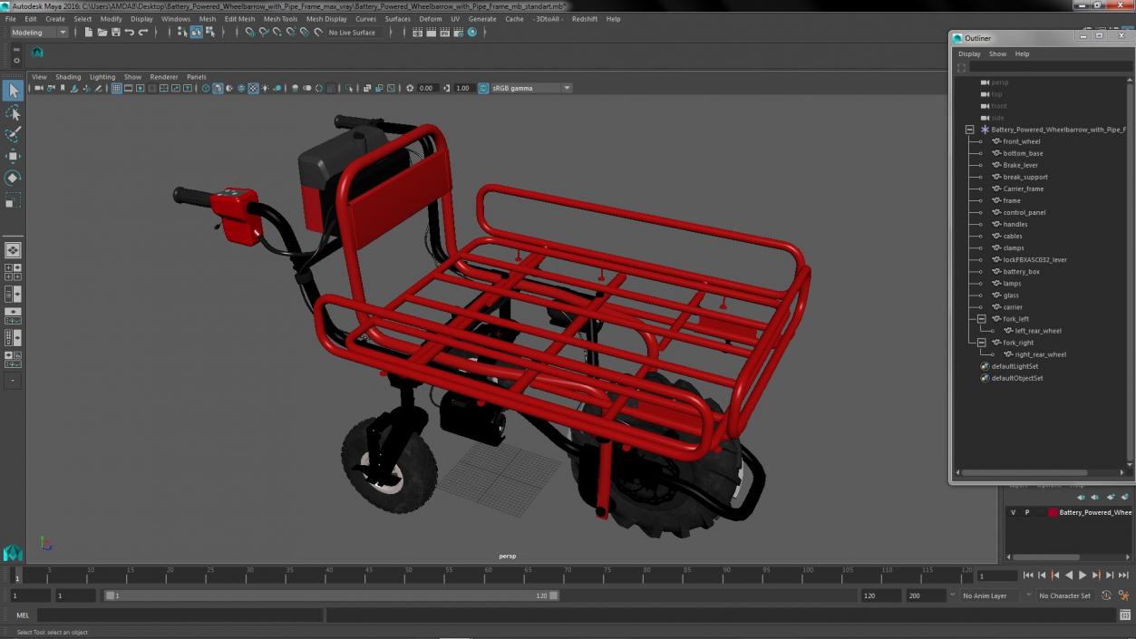 3D Battery Powered Wheelbarrow with Pipe Frame model