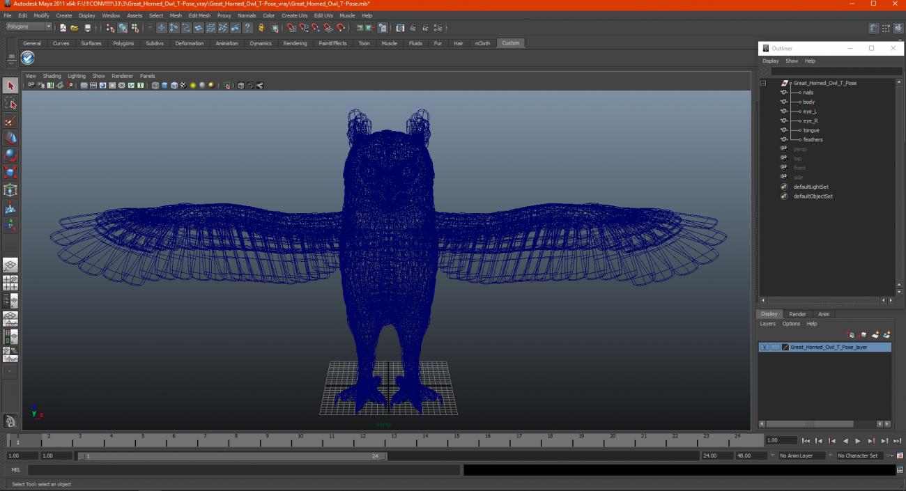 3D Great Horned Owl T-Pose model