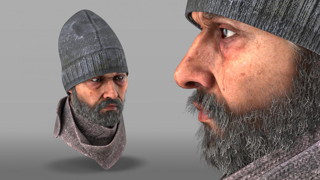 Homeless Man Head 3D