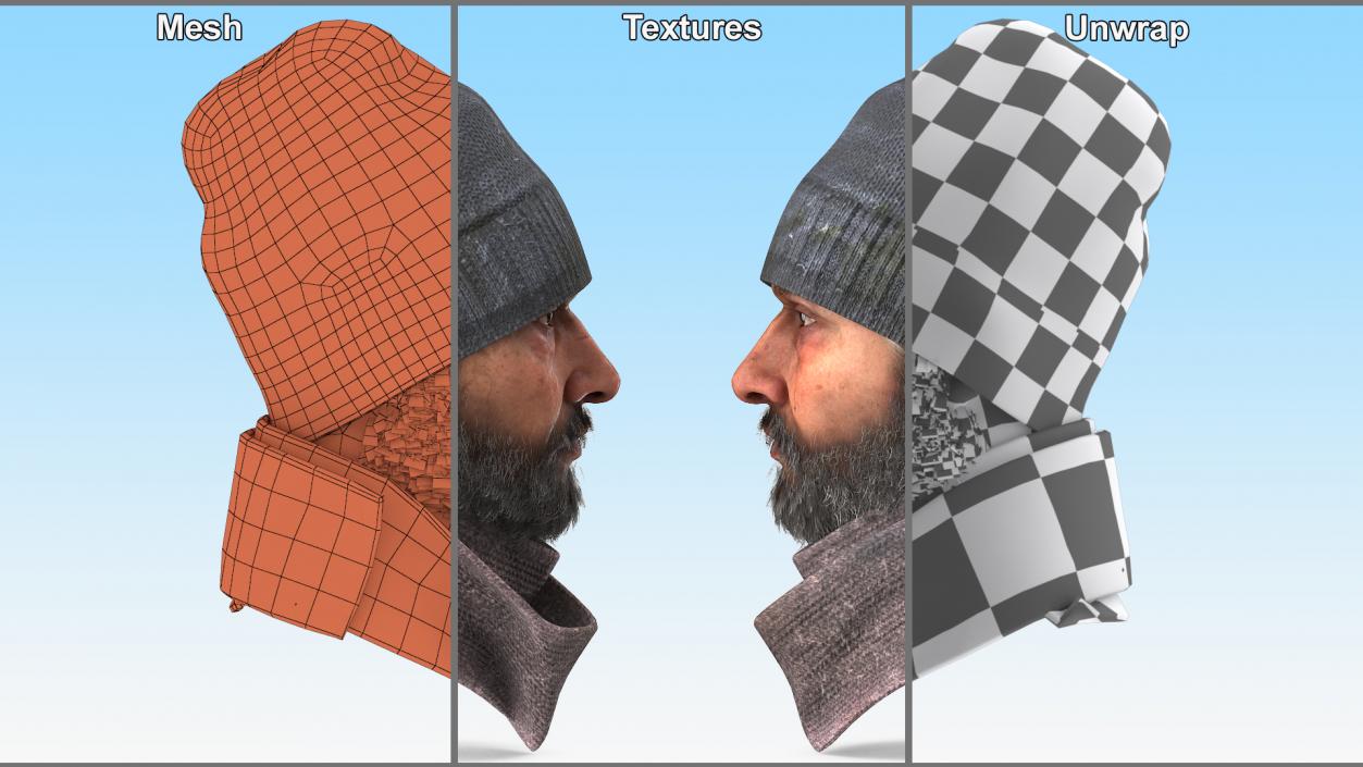 Homeless Man Head 3D