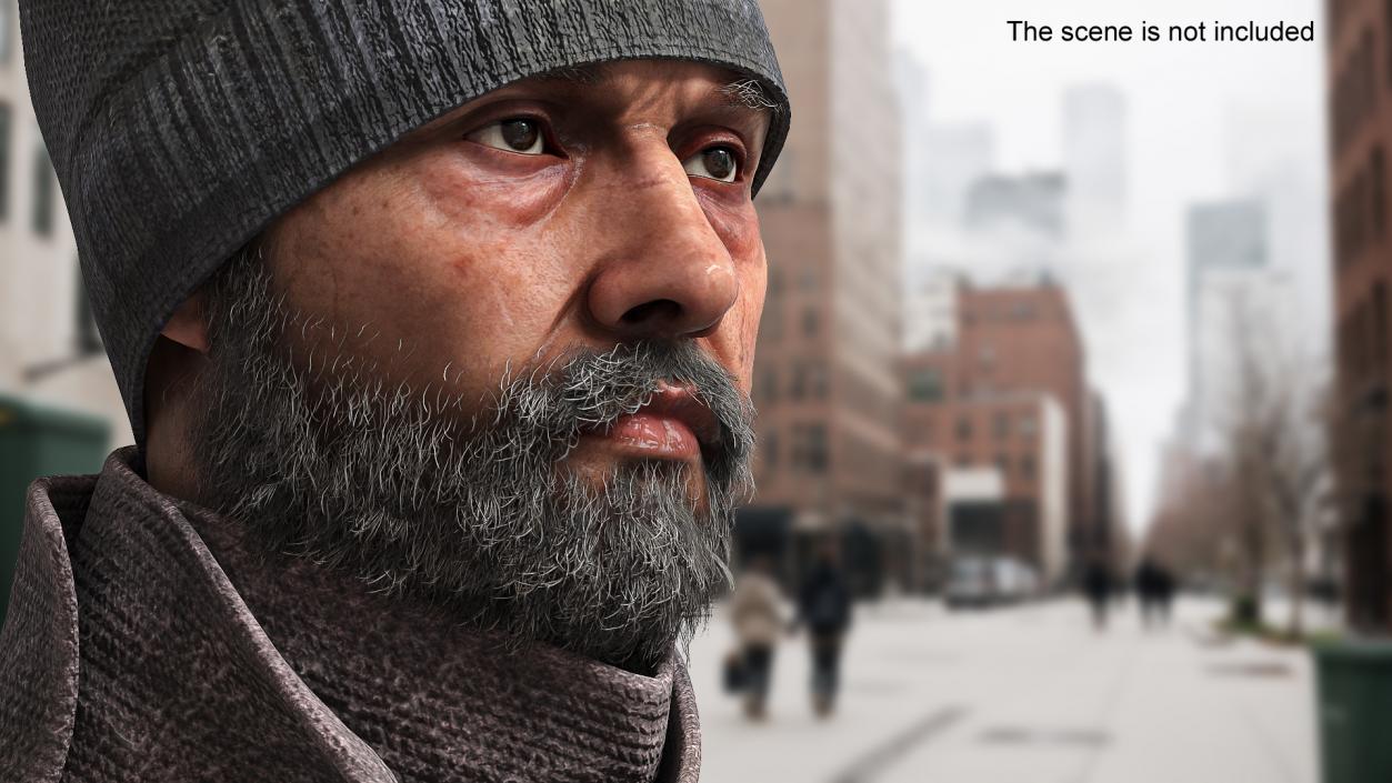 Homeless Man Head 3D