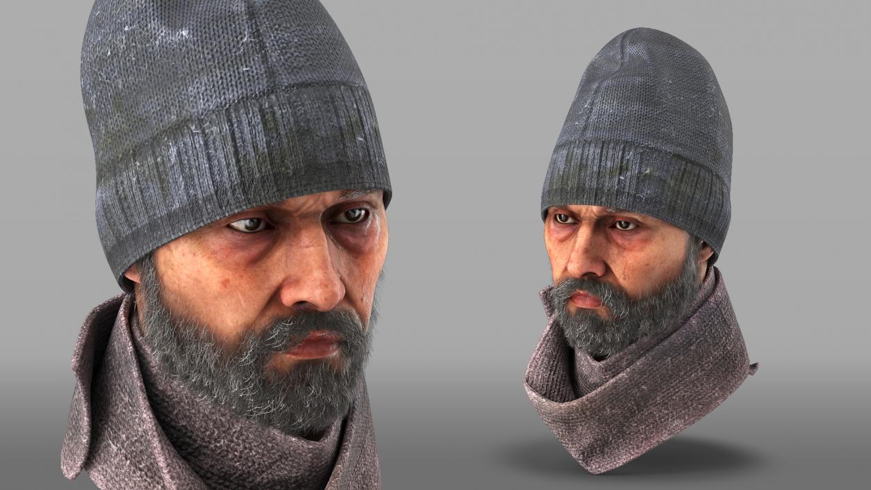 Homeless Man Head 3D