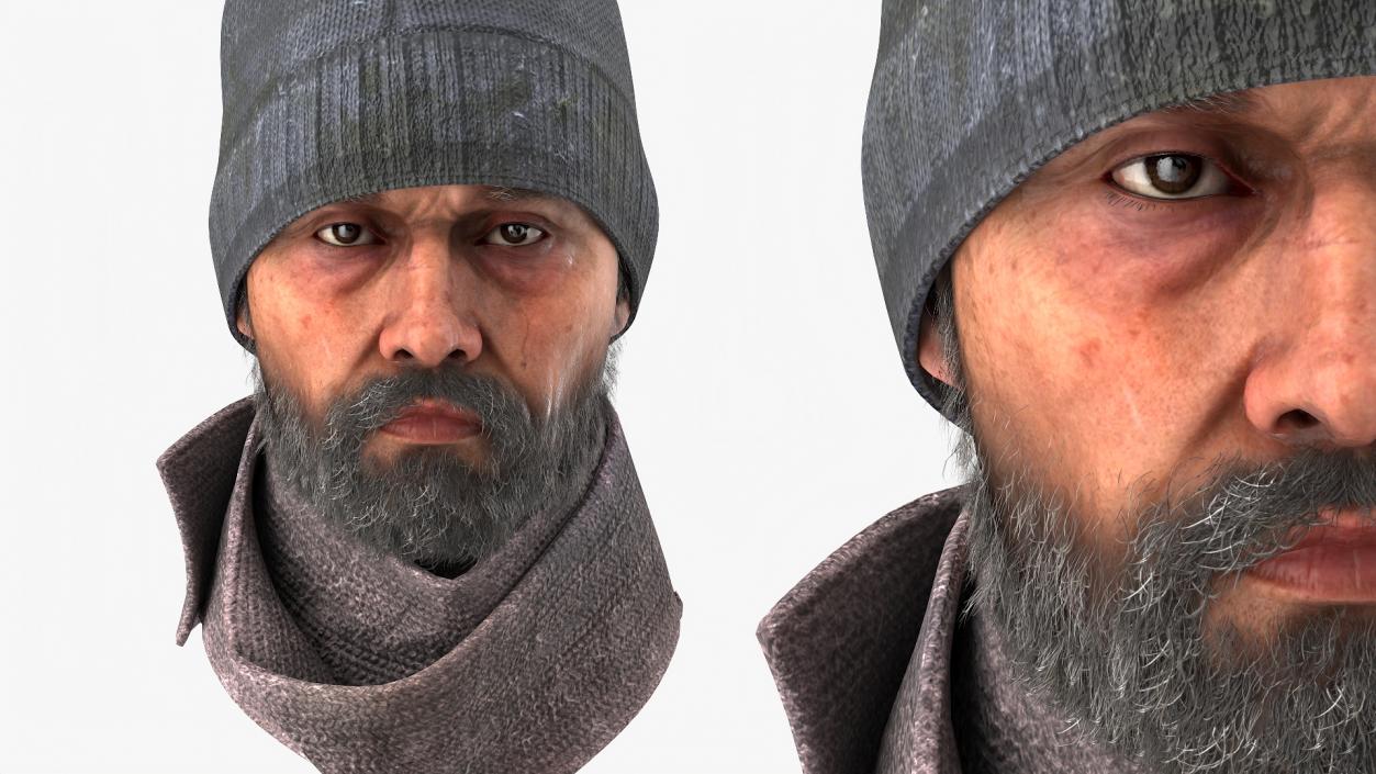 Homeless Man Head 3D