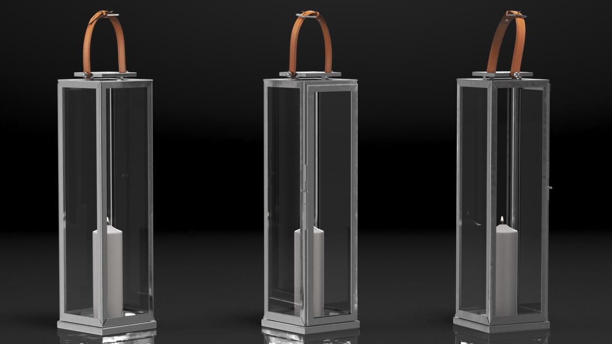 3D model Large Aluminium and Glass Lantern with Candle