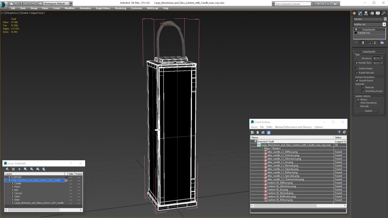 3D model Large Aluminium and Glass Lantern with Candle