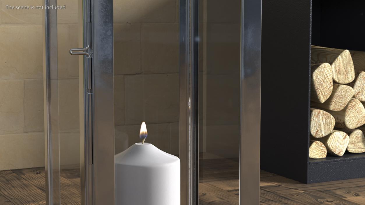 3D model Large Aluminium and Glass Lantern with Candle