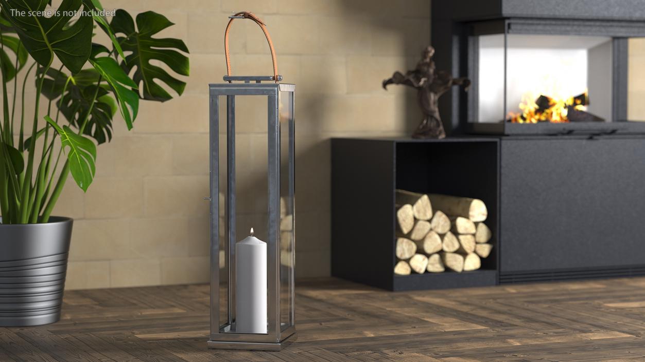 3D model Large Aluminium and Glass Lantern with Candle