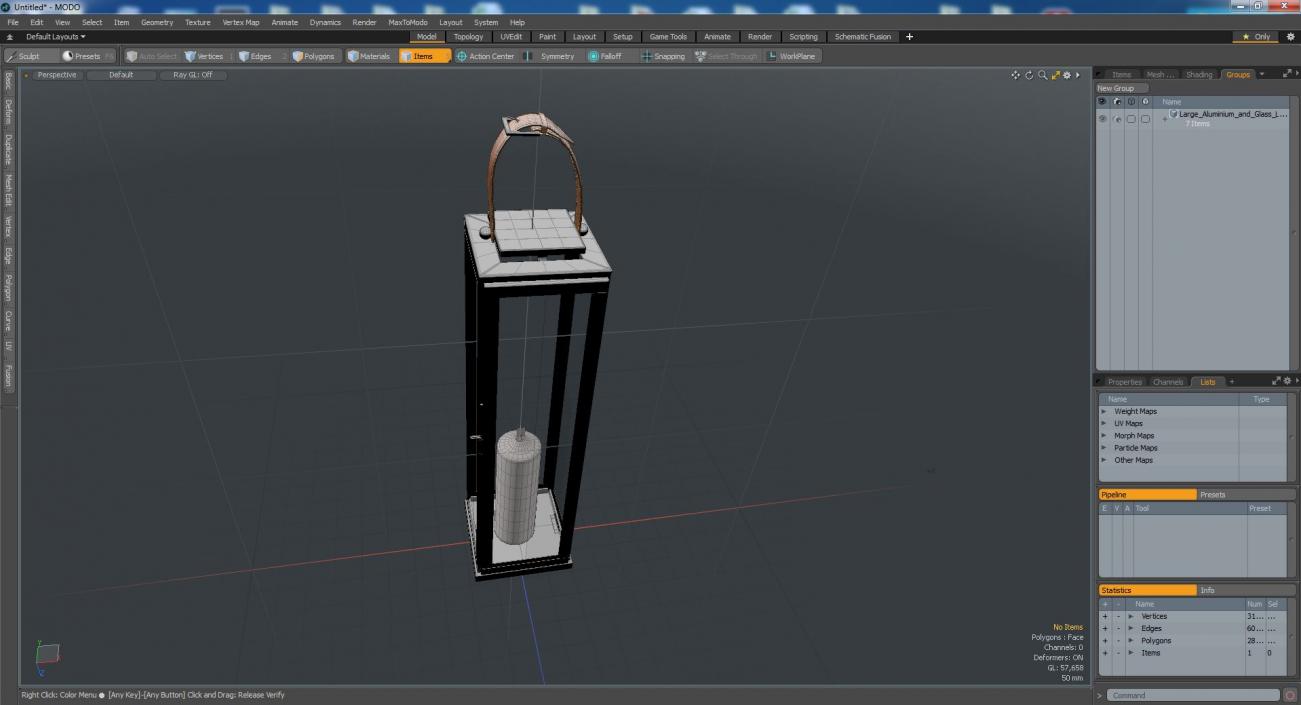 3D model Large Aluminium and Glass Lantern with Candle