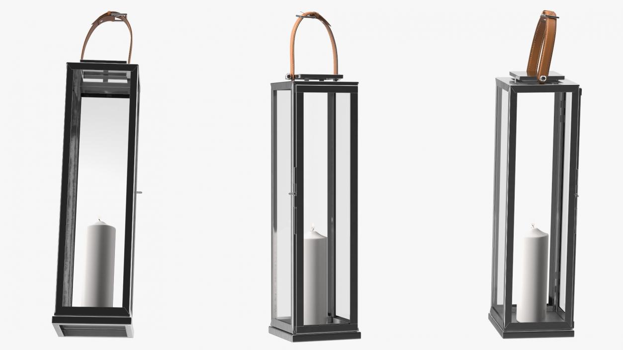 3D model Large Aluminium and Glass Lantern with Candle