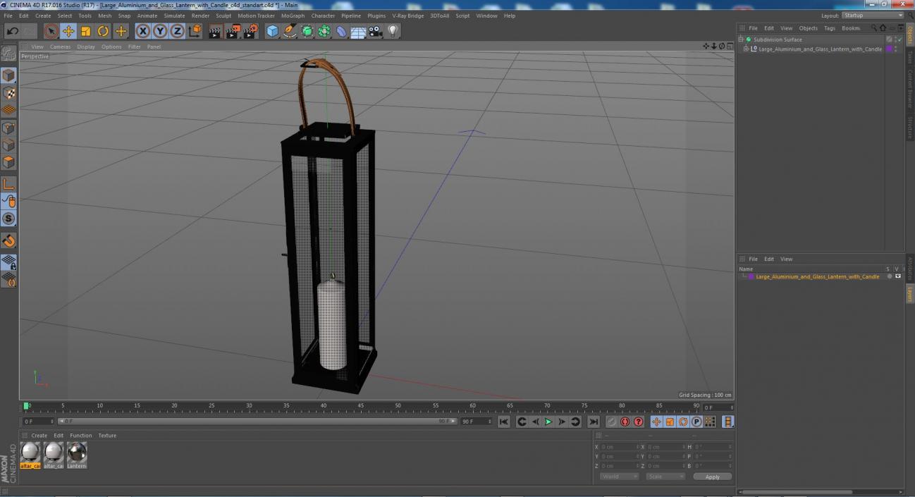 3D model Large Aluminium and Glass Lantern with Candle